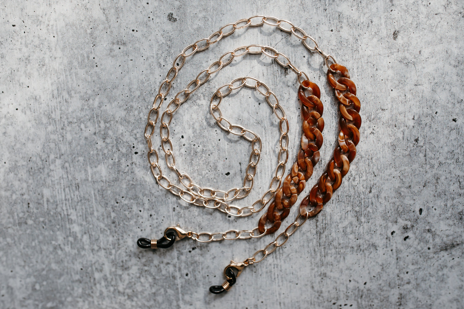 stylish brown acrylic and gold sunglasses chain