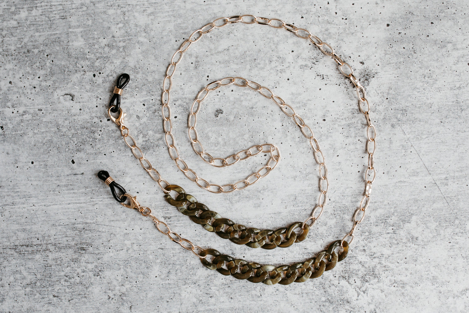 stylish green acrylic and gold sunglasses chain